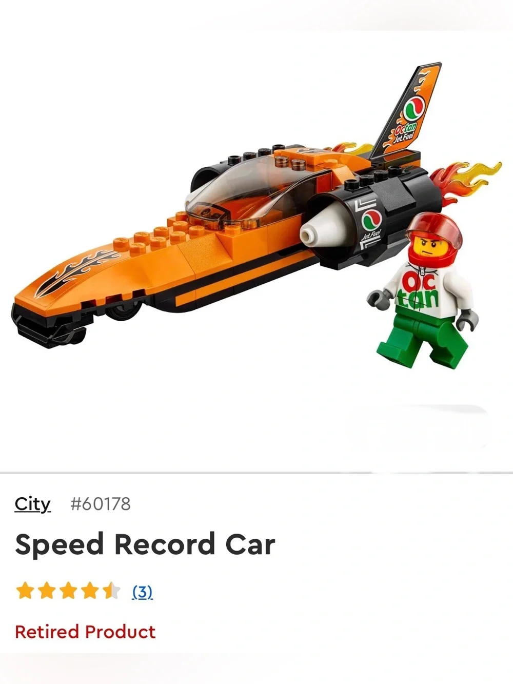 Lego City -  Speed Record Car - Set #60178 ** Fully Assembled & Glued**